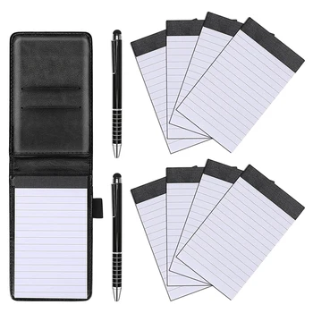 11 Vnt. Mini Pocket Notepad Turėtojas PU Oda Verslo Notepad Įtraukti 2 VNT Metalinis Tušinukas 8 VNT Daugkartiniai Memo Knygos Juoda