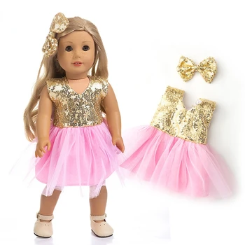 18 colių lėlės drabužiai Lėlės Priedai Aukso Blizgučiai Rožinė Suknelė Lėlės Drabužiai Tinka 18 Colių Mergina Lėlės, Drabužiai, Lėlės, Lėlės Priedai