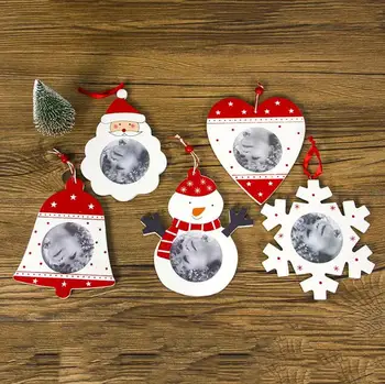 1pc Kūrybos Kalėdų eglutės foto rėmelis Medinis Santa Claus pakabinti papuošalai 