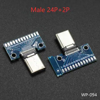 1pcs USB 3.1 C Tipo Jungtis 24+2P Male Kištuko Lizdas Adapteris, Lydmetalio Vielos & Kabelis USB-C 24P+2P PCB Test Valdyba