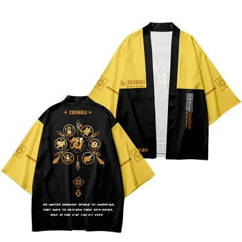2021 Genshin Poveikio Kimono Zhongli Yukata Vyrų, Moterų Megztinis 3D Palaidinė Haori Obi Azijos Anime Harajuku Kimono Drabužiai