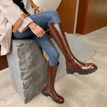 2022 m. Rudenį ir žiemą Moterims Knee-high batai 22-25cm karvės odos ilgi batai, modernus batai atgal užtrauktuką Siuvinėjimo Riteris Batai