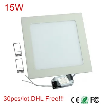 30pcs/aikštelė,Didelis Šviesus 15W LED Panel Šviesos Kvadratinių Embedded Šviesa Su Maitinimo Adapteris virtuvės, vonios kambario apšvietimas