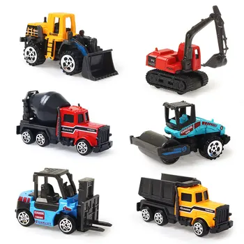 6pcs/set Mini Lydinio Inžinerijos Diecast Automobilio Modelį Žaislinių Transporto priemonių Statybos Sunkvežimių Ekskavatorių Montessori Žaislai vaikams Berniukas