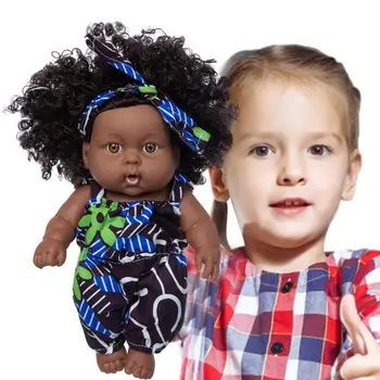 Afrikos Juodieji Vaikų Žaislų Tikroviškas Rudos Akys Ir Minkštas Juoda Oda Modeliavimas Animacinių Filmų Lėlės Mielas Mini Berniukas Mergina Vaikų Dovanų