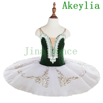 Aksominė Žalia Whtie Pre-Profesionalių Baleto mdc ballerina suaugusiųjų blynas tutu suknelė Vaikai praktikos baleto scenos kostiumai vaikas