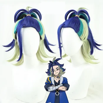 Anime Žaidimas Sword/Shield Nessa Rurina Cosplay Perukas Aukštos temperatūros Pluošto Mėlyna Sumaišyti Žalios Plaukai+perukas bžūp