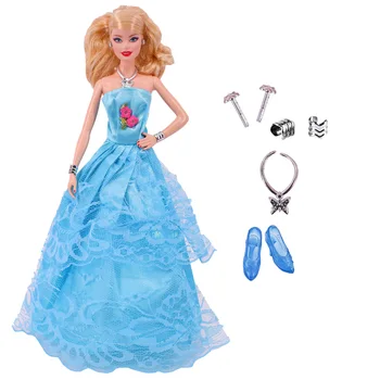 Barbies Lėlės Drabužius+Papuošalai Disneyy Princesė Dress Džinsinio Audinio Sijonas Priedai Kristalų Batai 11.8 Colių (30 Cm Barbies Lėlės Dovanos