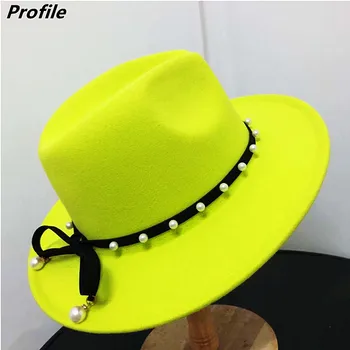 Citrinos geltona fedora skrybėlę gryna spalva (trumpoji pusė) nauja fedora skrybėlę fetrinė skrybėlė pearl priedai džiazo, hip-hop žiemos skrybėlę шапка женская