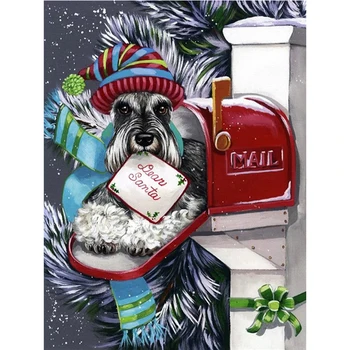Diamond Tapybos Šuo pašto Dėžutę Diamond Siuvinėjimo Gyvūnų Kryželiu Mozaikos Vaizdą kalnų krištolas Kalėdų Dekoracijos
