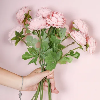 didelis rose pink silk bijūnas dirbtinės gėlės filialas, namų dekoro netikrą didelės gėlių galvos mažų pumpurų vestuvių fonas sienų apdaila