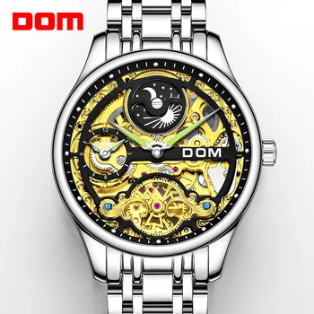 DOM Automatinis mechaninis laikrodis, vyriški žiūrėti mechaninė prasme mados verslo atsitiktinis tuščiaviduriai dizaino plaukimo vandeniui dual laikrodis
