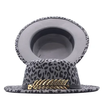 Fedora skrybėlę flat top moterų leopardas spausdinti fishbone priedai Panama manė, džiazo skrybėlę bažnyčios moterų skrybėlę vyrų шляпа женская