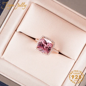 Joycejelly klasikinis 925 sterlingas sidabro žiedas su 10*10mm Morgan rožinės spalvos brangakmenių, 5a cirkonis vestuvių bauda papuošalai dovana