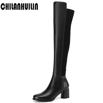 klasikinis dizainas elastingumą lycra+karvės odos jojimo batai rudens-žiemos batai batai moteris per kelis aukštus batus moteris batai