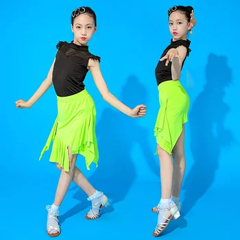Lotynų šokių drabužių mergaičių šokių sijonas vaikų praktika drabužius vientisas nacionalinis standartas konkurencijos veiksmingumo drabužiai