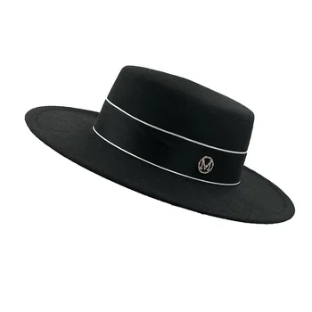 Moterų skrybėlės Britų retro M skrybėlę Vilnonių didelis kraštų flat top hat Chapeau femme luxe vestuvių skrybėlę Moterų fedora bažnyčios skrybėlę