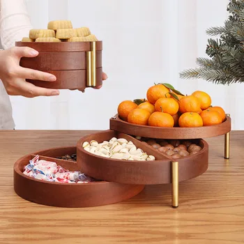 Multi-layer kūrybos Kinijos medžio masyvo vaisių dėklas šiuolaikinėje kambarį namuose kavos staliukas talpinimo užkandžių, vaisių dėžutę