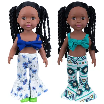 Naujas 14inch Reborn Baby Doll Silicne Rožinė Nerijos Banga Kūdikių 35Cm Tiesūs Plaukai, Juoda Oda American Girl Dress Up Lėlės Žaislas