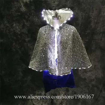 Naujausias LED balta šviesa apsiaustu, šviesos apšviesta sportinių šokių kostiumai led šalies dainininkas dj nešioja modeliai rodo drabužius DS suknelė