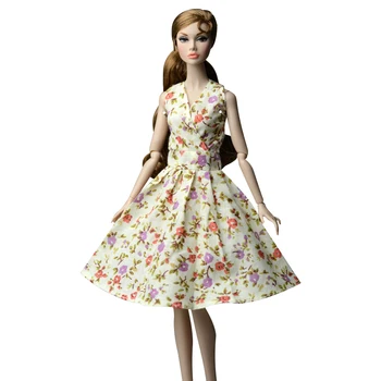 NK 1x Lėlės Skrit Rankų darbo Geltona mados gėlių suknelė Modelio aprangą Barbie Lėlės Priedai Vaiko Žaislai, Mergaičių Dovana 03A 5X