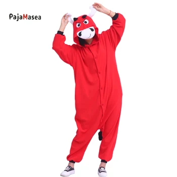 PAJAMASEA Red Bull Vyrų Animacinių filmų Gyvūnų Onesie vientisas Pijamas Moterų Jumpsuit Sleepwear Juokingas Kalėdų Cosplay Meškėnas Kigurumi