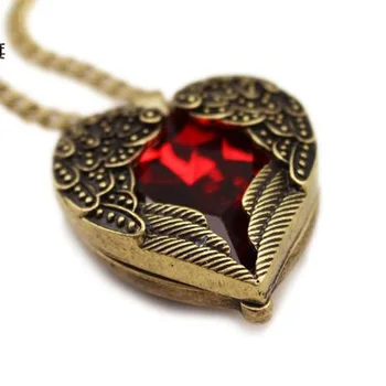 Palace Red Diamond Persikas Širdies Sparnai Ilgi Karoliai Trumpas, Meilė Širdies Pakabukas Megztinis Grandinės