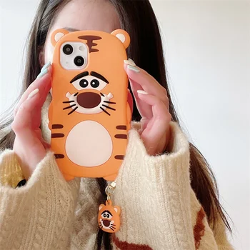 Prabanga Mielas Animacinių Filmų Gyvūnų Tigras Silikoninis Telefono Dėklas, Skirtas Xiaomi Redmi K30 K40 Pastaba 9 10 Pro Minkštas Matinis Galinis Dangtelis Su Pakabukas