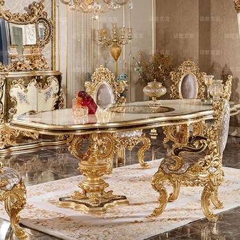 Prancūzijos rūmų villa valgomasis stalas Europos medžio masyvo užsakymą prabangos italijos aukso folija upscale valgomasis stalas