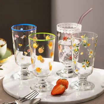 Prancūzų Romantikų Goblet Golden Rim Stiklo Kokteilių Viskio, Vyno Stiklo Buitiniai Vandens Puodelį Kavos Puodelis Pieno Ledų Taurės Drinkware