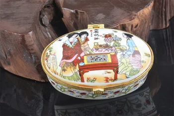 Retas senas Čing Dinastija paauksuota porceliano Papuošalų dėžutė, # 05, drožyba, nemokamas pristatymas