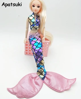 Rožinė Spalvinga Mermaid Drabužius Barbie Lėlės Bra & Slidinėti Sijonas, Suknelė 1/6 BJD Doll, Cosplay Kostiumai, Lėlės Priedai