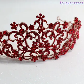 specialios raudonos kristalų nuotakos tiara plaukų papuošalai, nuotakos tiara ir karūnos,