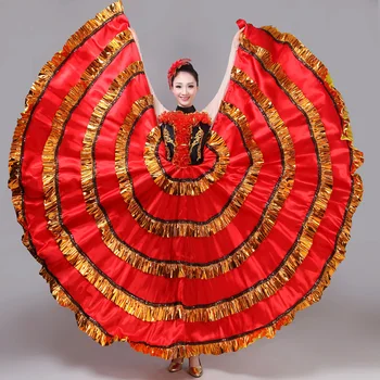 Suaugusiųjų Moterų ispanų Korida Kostiumas Nėrinių Big Swing Suknelė Choras Ilgos Suknelės Etape Flamenko Sijonai DL6116