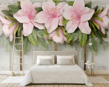 Įspaustu rožinės gėlės lapai plytų 3d tapetai papel de parede už kambarį, TV, sofa sienos miegamojo sienos dokumentų namų dekoro kavinė