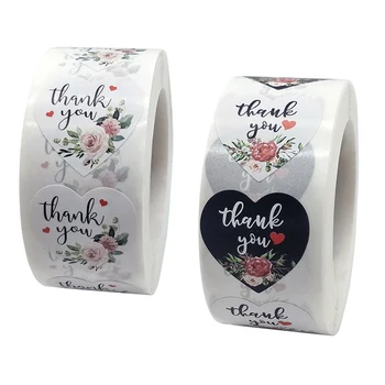 Širdies Gėlių Mielas Dekoratyvinis Lipdukas Ačiū, Lipdukai, Etiketės, Plombos Verslo Paketas Paketas, Kanceliarinės prekės Lipdukas 500pcs/roll