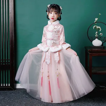 Žiemos Storio Hanfu Cute Girl Fėja Pink Suknelės Senovės Kinų Kostiumas Šalis Etape Suknelė Tango Kostiumas